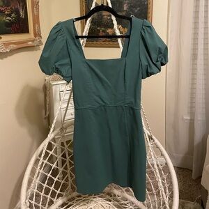 Altar'd State Teal Puff Sleeve Midi Dress
